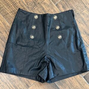 Zara Black High-Waisted Women Shorts with Gold Buttons